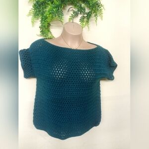 Teal Crochet Short Sleeve Top